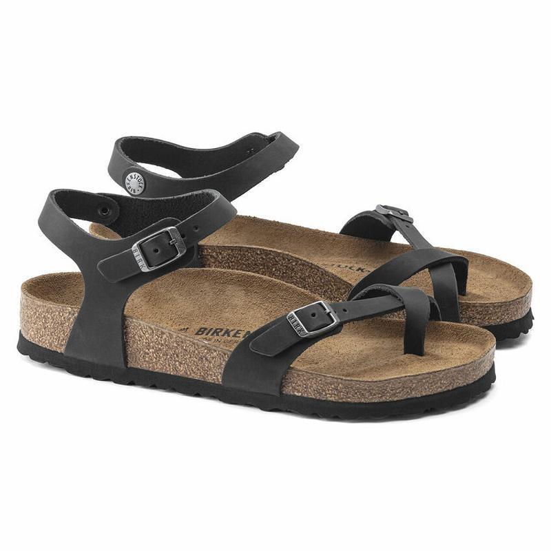 Birkenstock Taormina Oiled Læder Sandaler Dame Sort | DK 363FDN